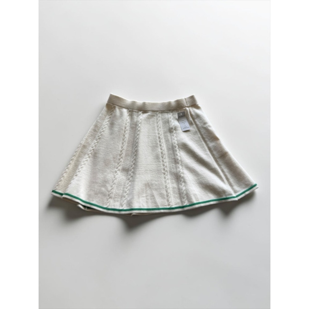 Pink Rose Cream Cable Knit Mini Skirt‎ Green Striped Hem Preppy Tennis Skirt M